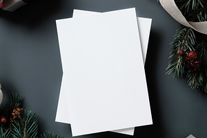 Blank vertical card mockup on dark background with Christmas decorations and wr, a Holiday Photo by Studio ANNA