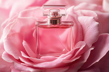 Perfume on rose petals