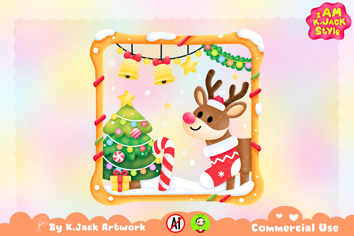 Christmas Reindeer Clipart, a Seasonal Illustration by K.JackArtwork (Photo 1 of 6)
