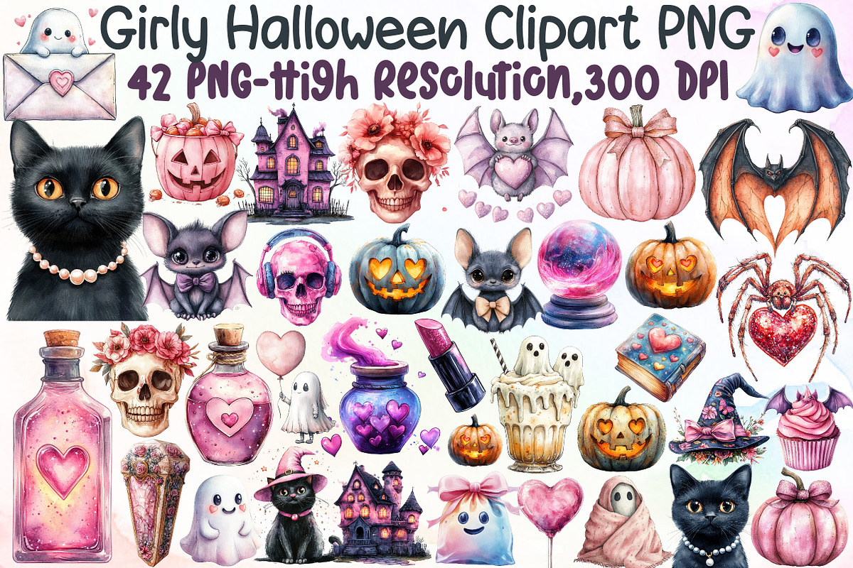 Watercolor Girly Halloween Clipart P, an Illustration by Sublimation Artist (Photo 1 of 6)
