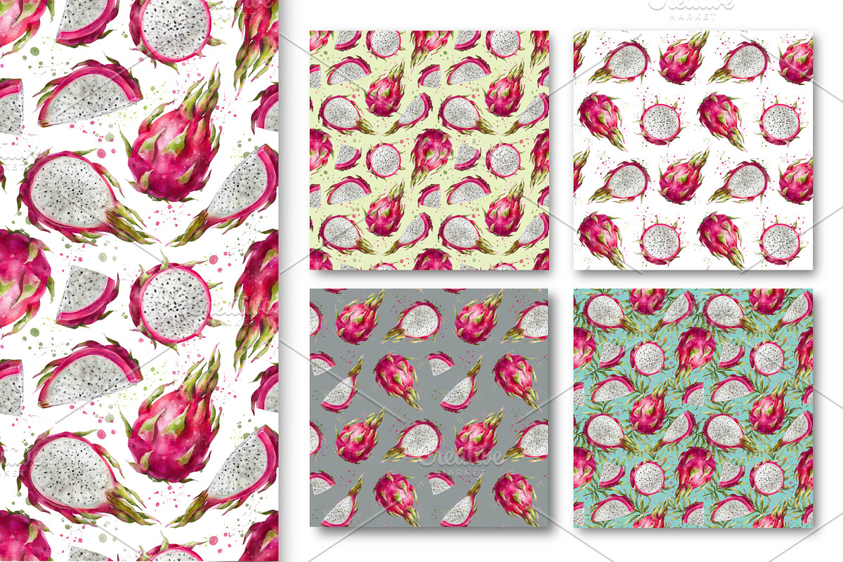 Dragon Fruit Watercolor. Pitahaya., a Decorative Illustration by VetaDesign (Photo 6 of 8)