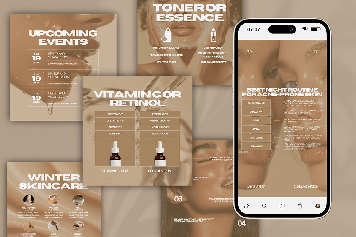 Aesthetic Skincare Insta Templates, a Social Media Template by Xenié Creative (Photo 2 of 10)