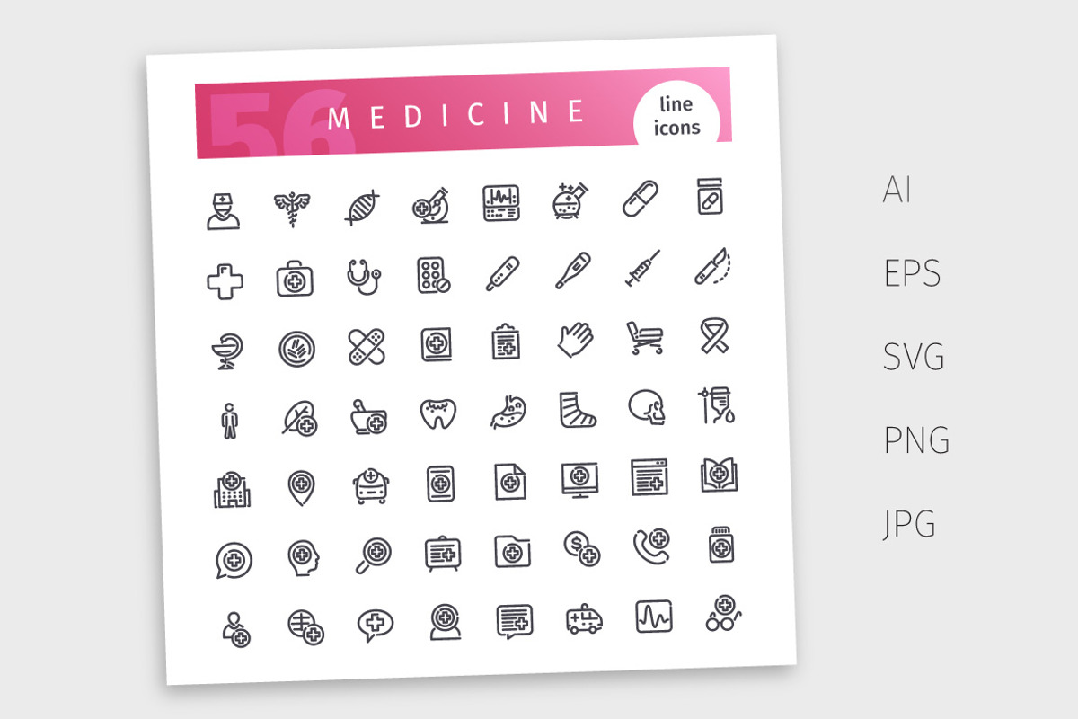 Medicine Line Icons Set, an Outline Icon by Voysla's Shop (Photo 4 of 4)