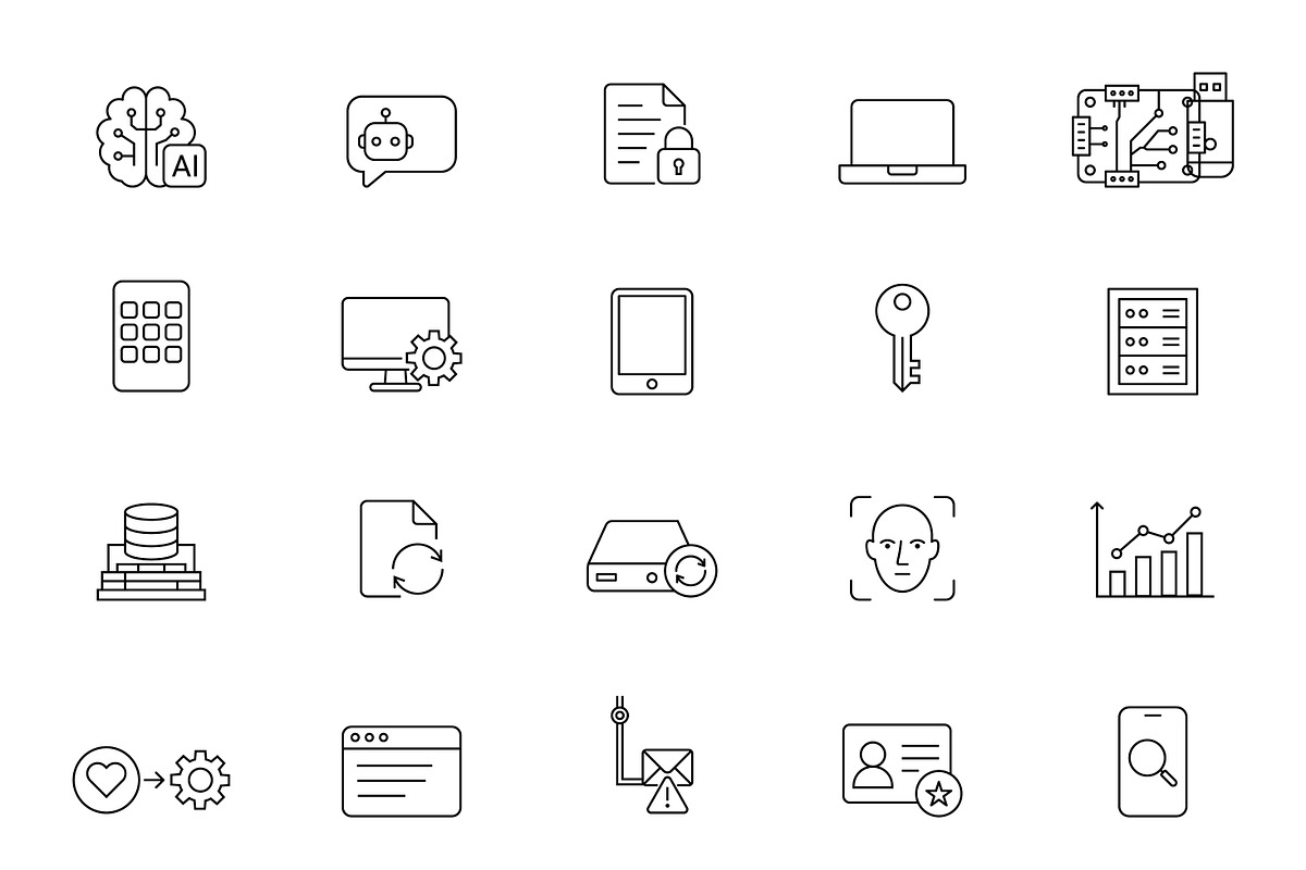 Technology and AI Line Icons Set, an Outline Icon by SJ DESIGN (Photo 1 of 2)