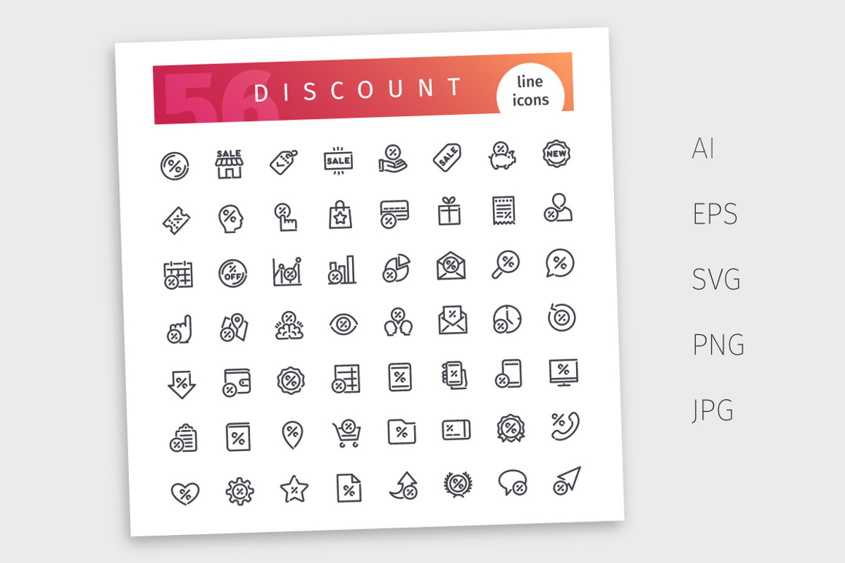 Discount Line Icons Set, an Outline Icon by Voysla's Shop (Photo 4 of 4)