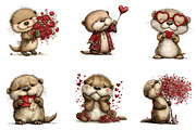 Quirky Valentine's Otters Clipart, an Illustration by Dream Creation (Thumbnail 6 of 7)