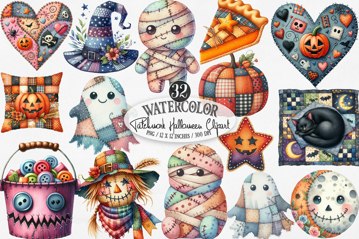 Patchwork Halloween Clipart, an Illustration by Designking (Photo 1 of 4)