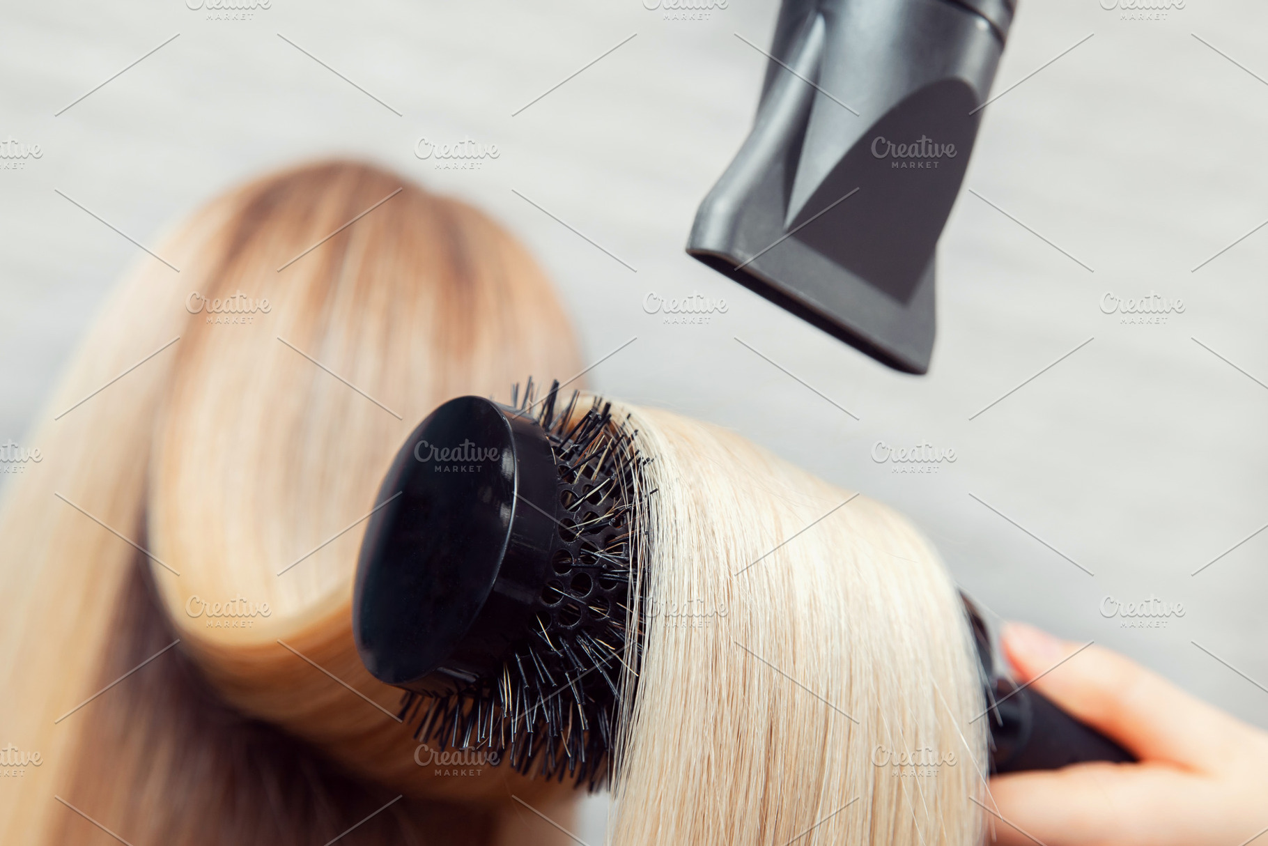 Closeup of hair dryer concept cut containing hair, blow, and dry, a Beauty & Fashion Photo by Parilov