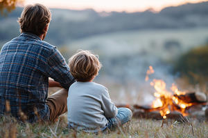 Father and young son sitting, a Person Photo by MistyDay