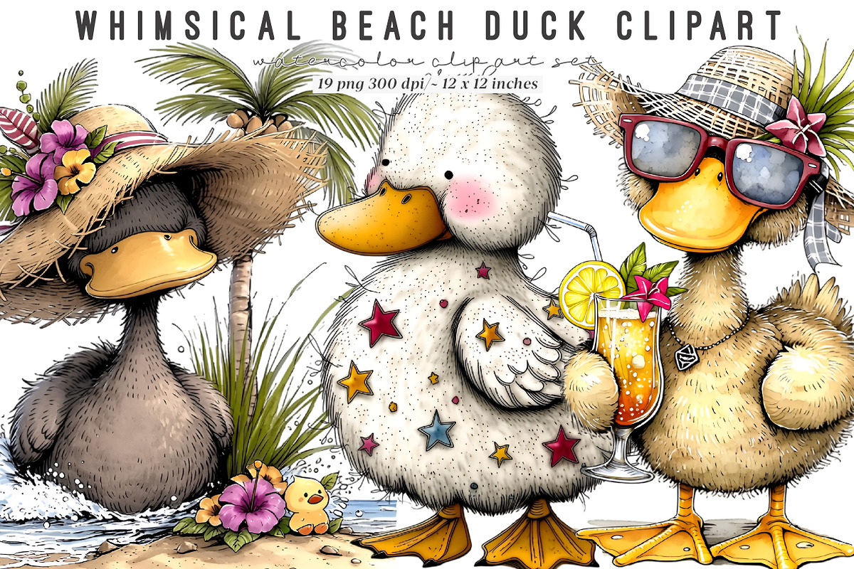 Whimsical beach duck clipart, an Illustration by SinaCreation (Photo 1 of 8)