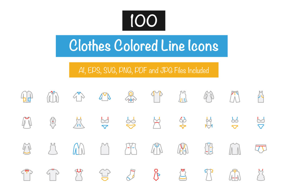 100 Clothes Colored Line Icons, an Outline Icon by Creative Stall (Photo 1 of 2)