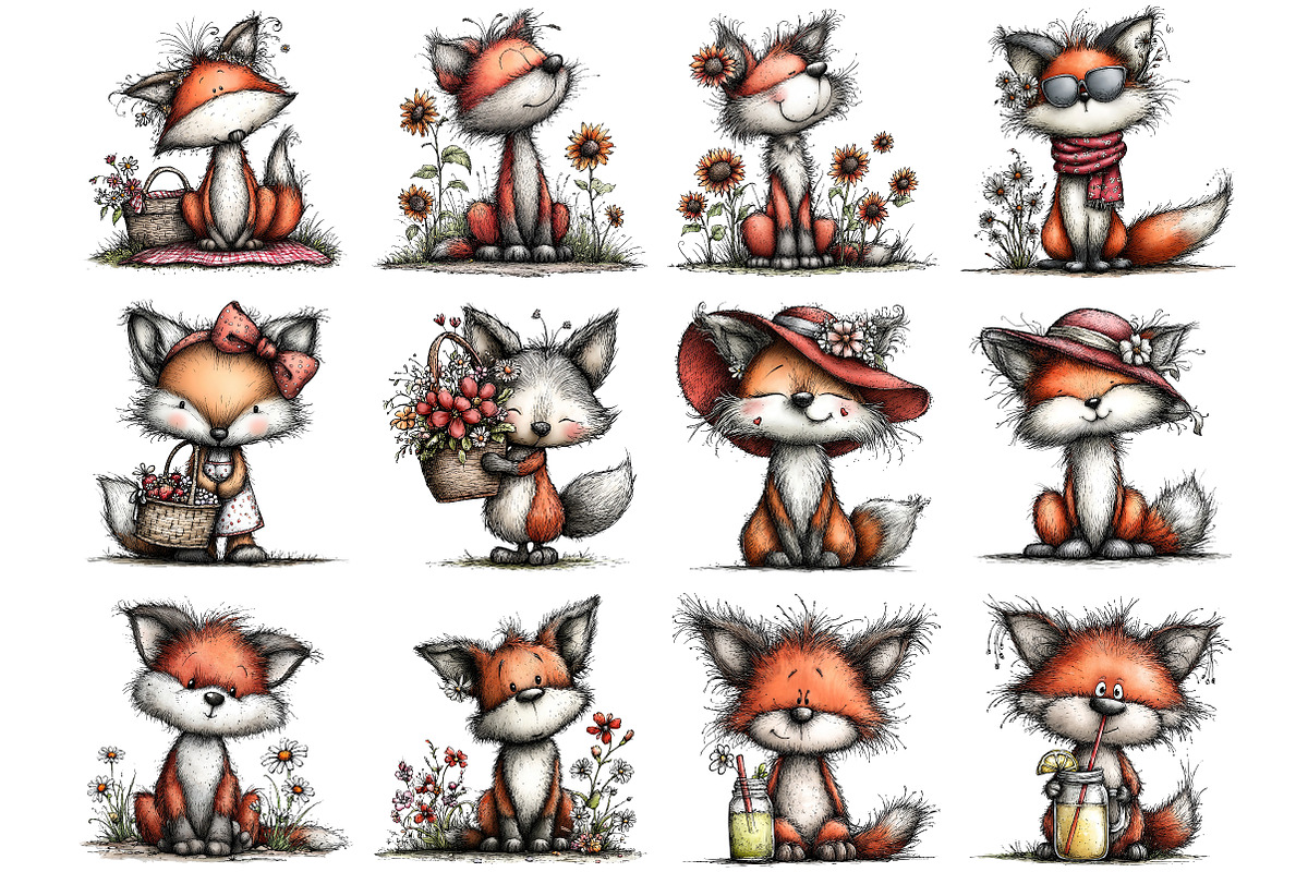 Whimsical Summer Fox Clipart, an Illustration by DreamArtGraphic (Photo 2 of 4)