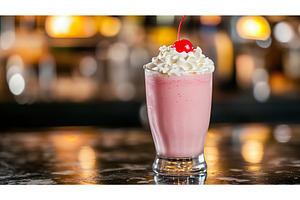 Strawberry milkshake in glass with, a Food & Drink Photo by Lermont51