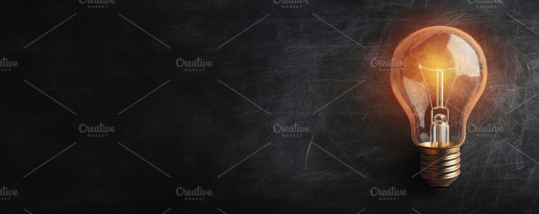 Glowing Light Bulb on Dark Chalkboard Background, an Abstract Photo by Natalia Klenova's Shop