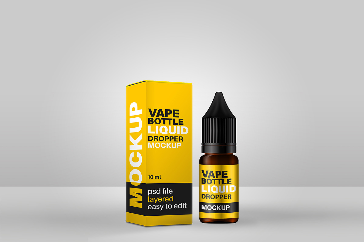 Box & Bottle Vape Liquid Mockup, a Product Mockup by gabicotza