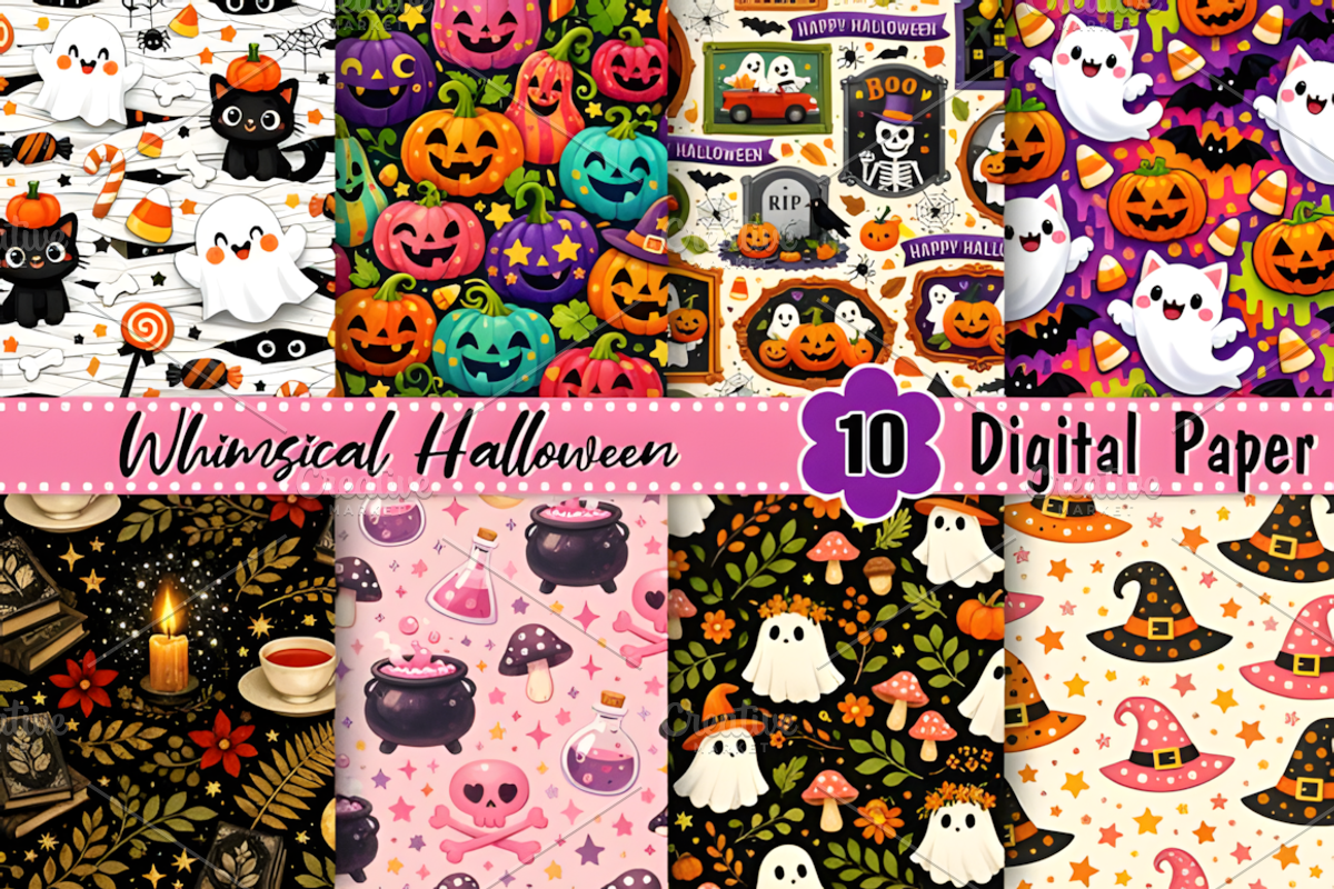 Whimsical Halloween Digital Paper, a Pattern Graphic by Coco Bloom (Photo 1 of 3)