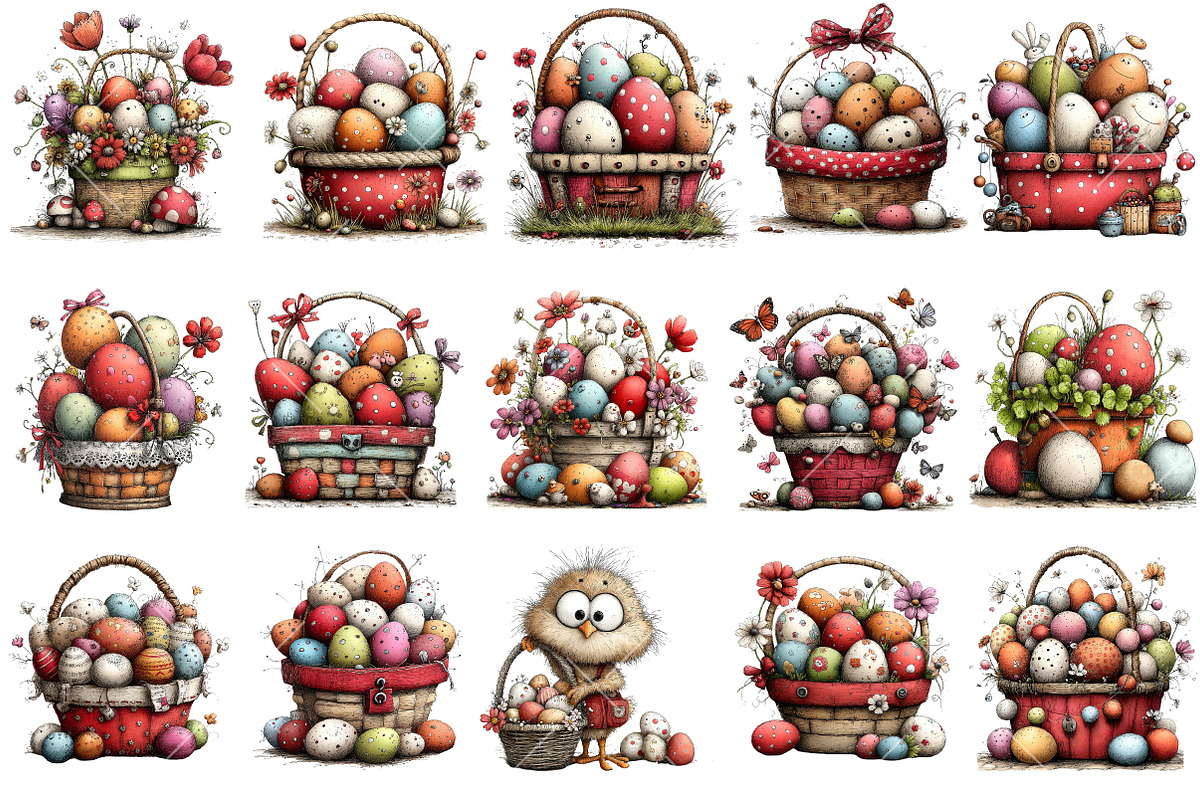 Whimsical Easter Egg Basket Clipart, an Illustration by OK Design (Photo 2 of 6)