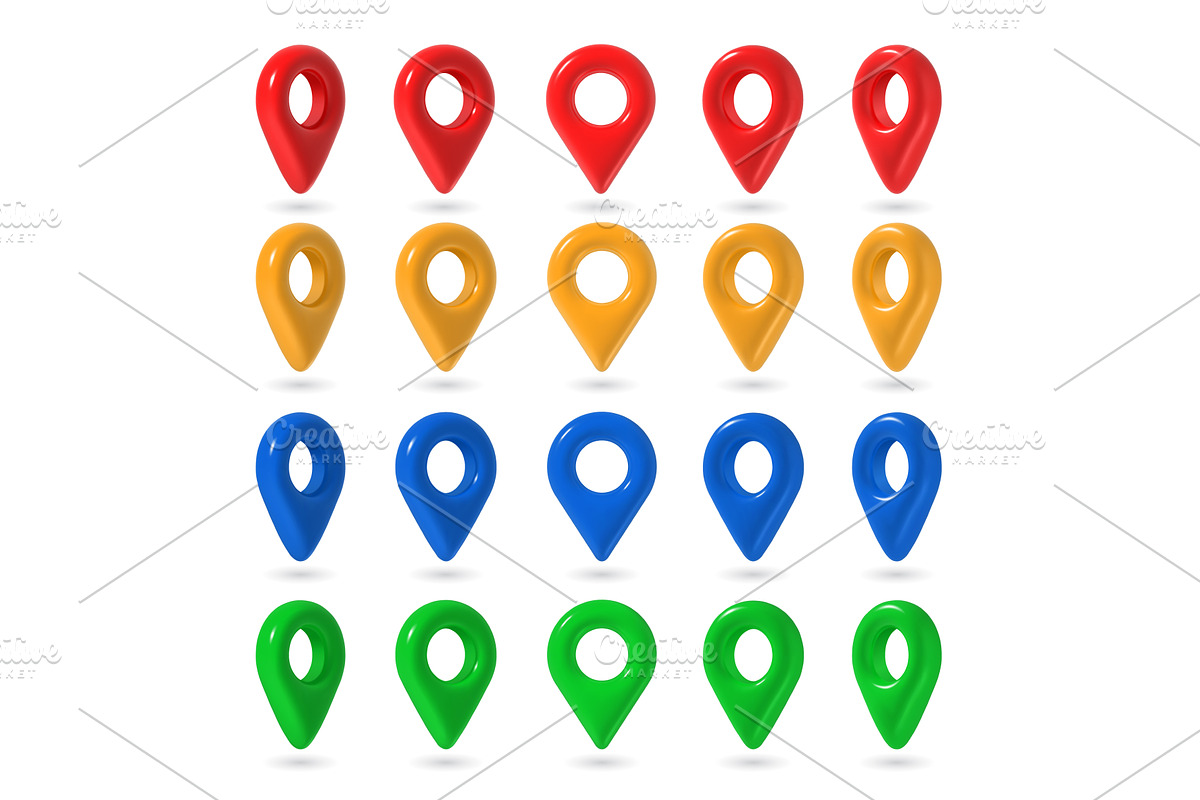 3d map pin. Multi colored plastic, an Object Illustration by Frogella