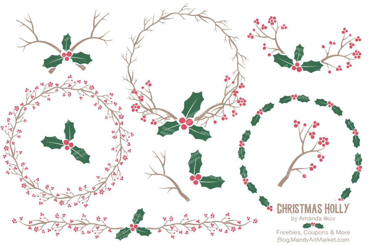 Red & Green Vector Holly & Textures, an Illustration by Amanda Ilkov (Photo 1 of 5)