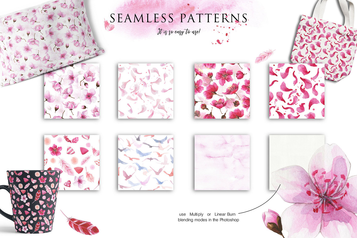 Pink Dreams of Sakura-watercolor set, a Texture Illustration by Satika (Photo 5 of 12)