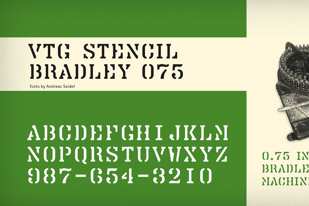 Vtg Stencil Bradley 075, a Slab Serif Font by astype fonts (Photo 1 of 7)