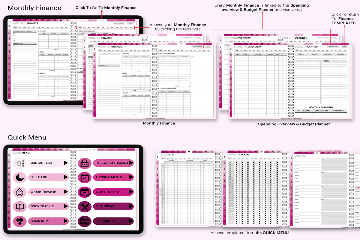 Pink Rose Digital Planner 2025 PDF, a Templates & Theme by Plamarplanners (Photo 4 of 11)