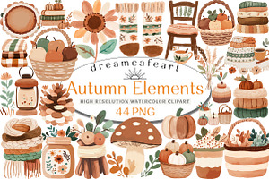Cozy Little Hand-drawn Autumn Elemen, an Illustration by DreamCafeArt