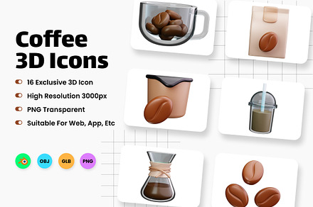 Coffee 3D Icons, a Food & Drink 3D Model by HacaStudio