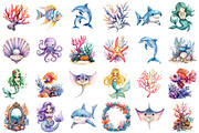 Cute sea world Mermaid clipart, an Illustration by designcity5 (Thumbnail 2 of 5)