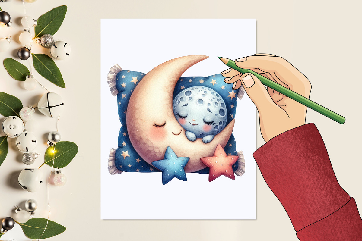 Watercolor Baby Dreamy Princess Moon, a Graphic by designcity5 (Photo 5 of 5)