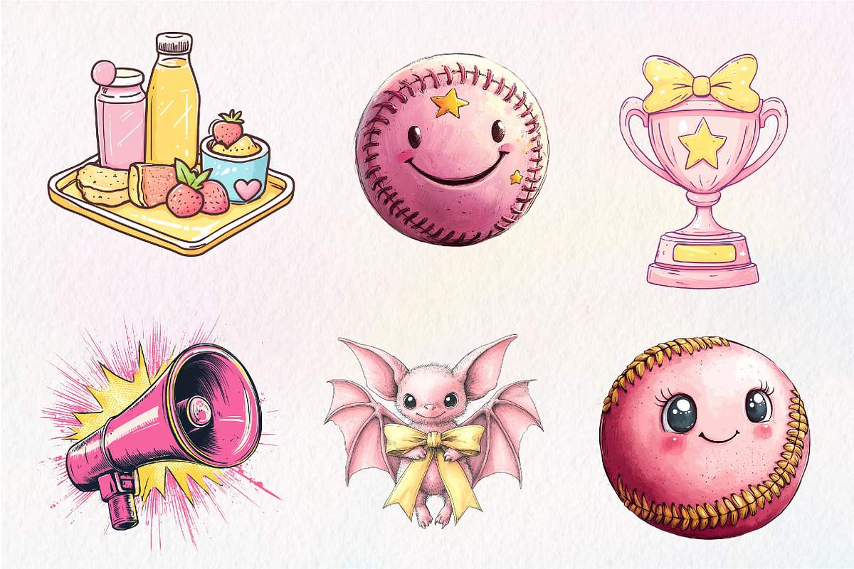 Retro Girly Baseball Clipart, an Illustration by CreationArt (Photo 4 of 5)