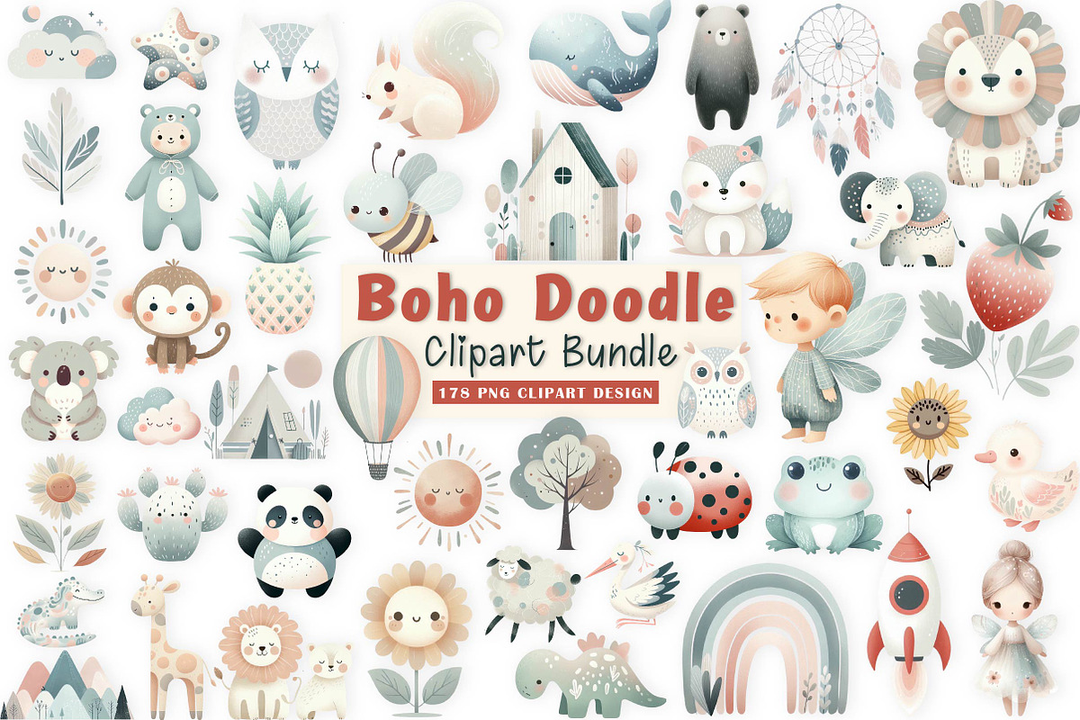 Boho Doodle Baby watercolor Clipart, an Illustration by CreationArt (Photo 1 of 5)