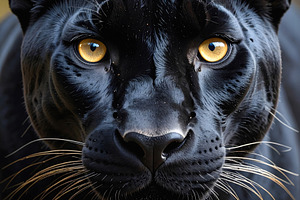 Black panther portrait showing golden eyes and sleek dark fur, an Animal Photo by GoodGoods