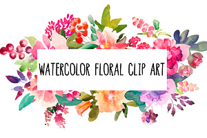 Watercolor flower clip art set 1