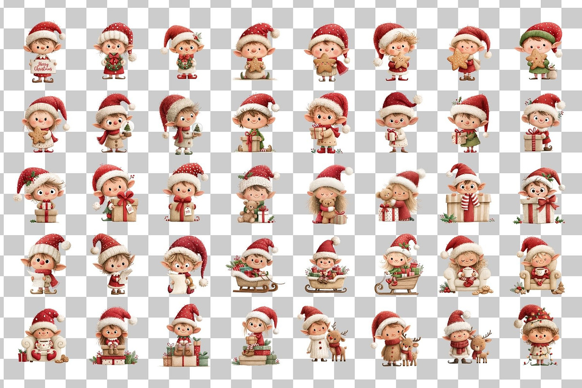 Whimsical Christmas Elves Clipart, a Seasonal Illustration by Nicolle's Colorful Art (Photo 3 of 6)