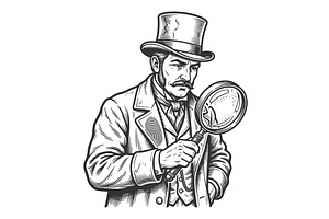 Detective Inspecting Clue with, a Person Illustration by AlexArt