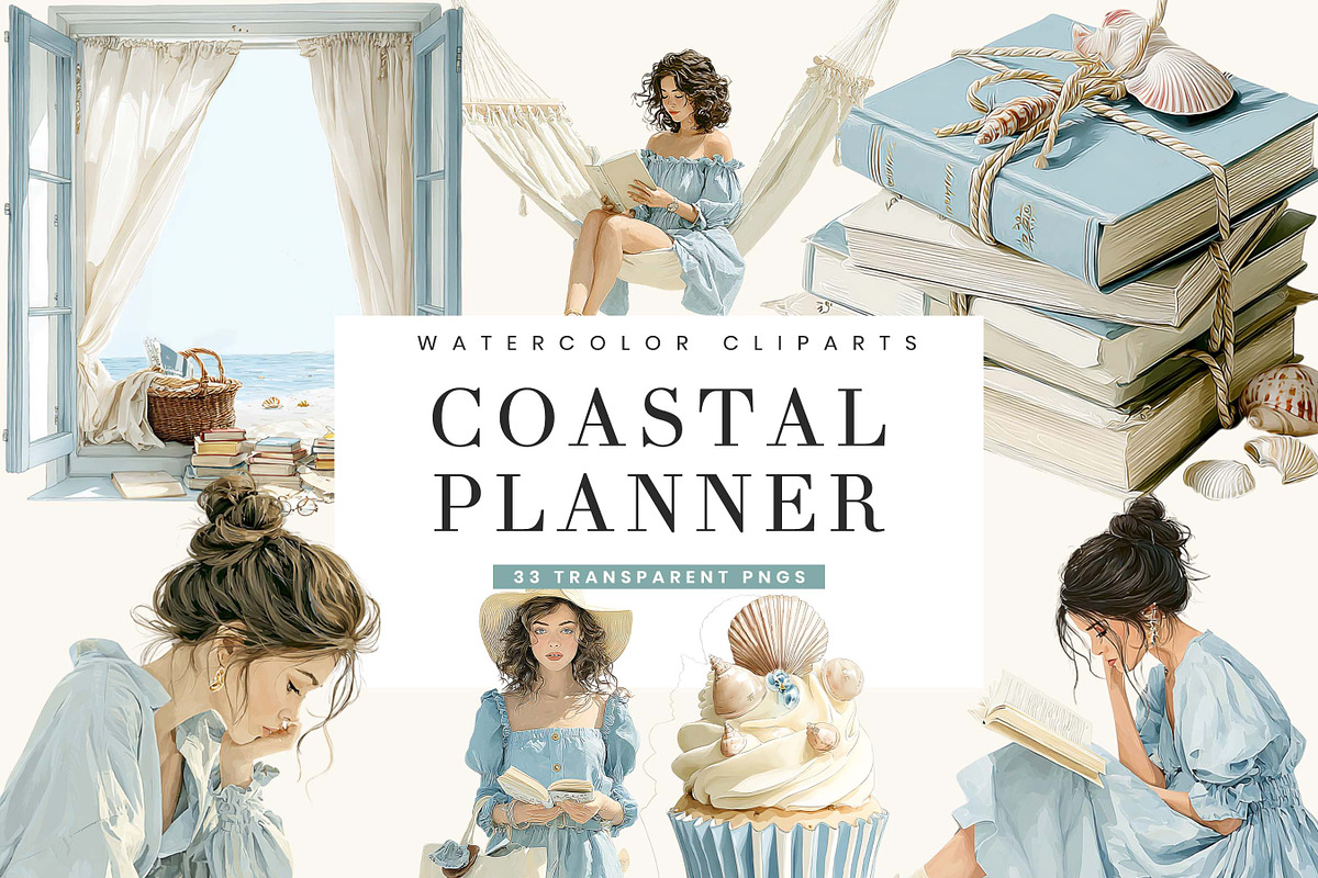 Watercolor Coastal Planner Clipart, a Person Illustration by BusyDaydesign (Photo 1 of 9)