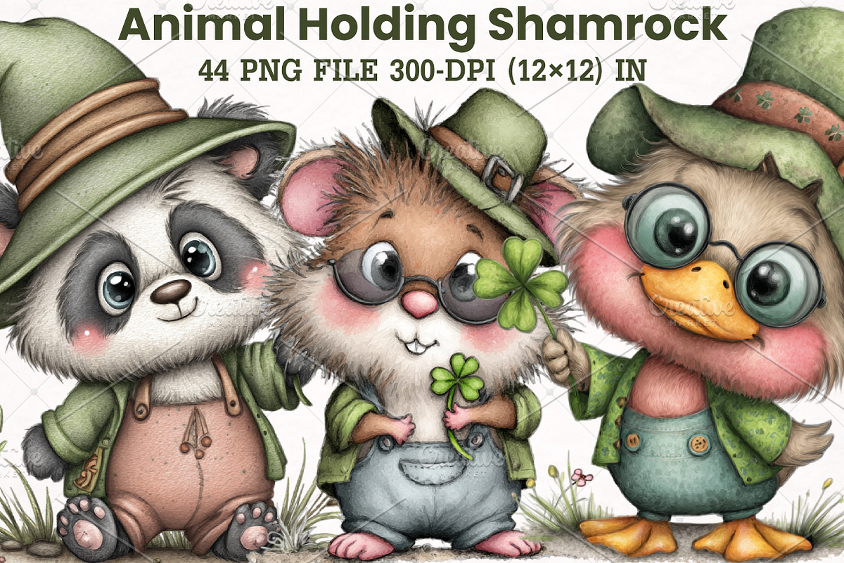 Cute Animal Holding Shamrock Clipart, an Animal Illustration by RobertsArt (Photo 1 of 6)