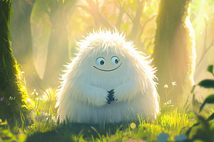 Illustration of funny cartoon monster standing in the forest. Halloween holiday, a Photo by AlyaAnd