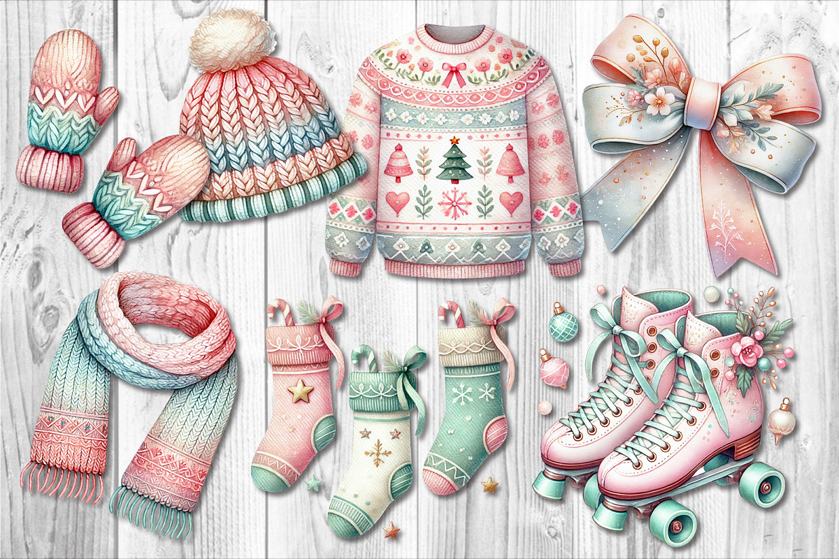 Pastel Christmas Clipart Collection, a Seasonal Illustration by V Design Creator (Photo 6 of 7)