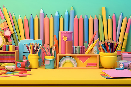 Back to school concept. Different various supplies, stationery at home desk, a School & Education Photo by Lenor4ik