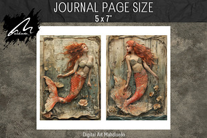 Red Mermaid, Grunge Collage Pages