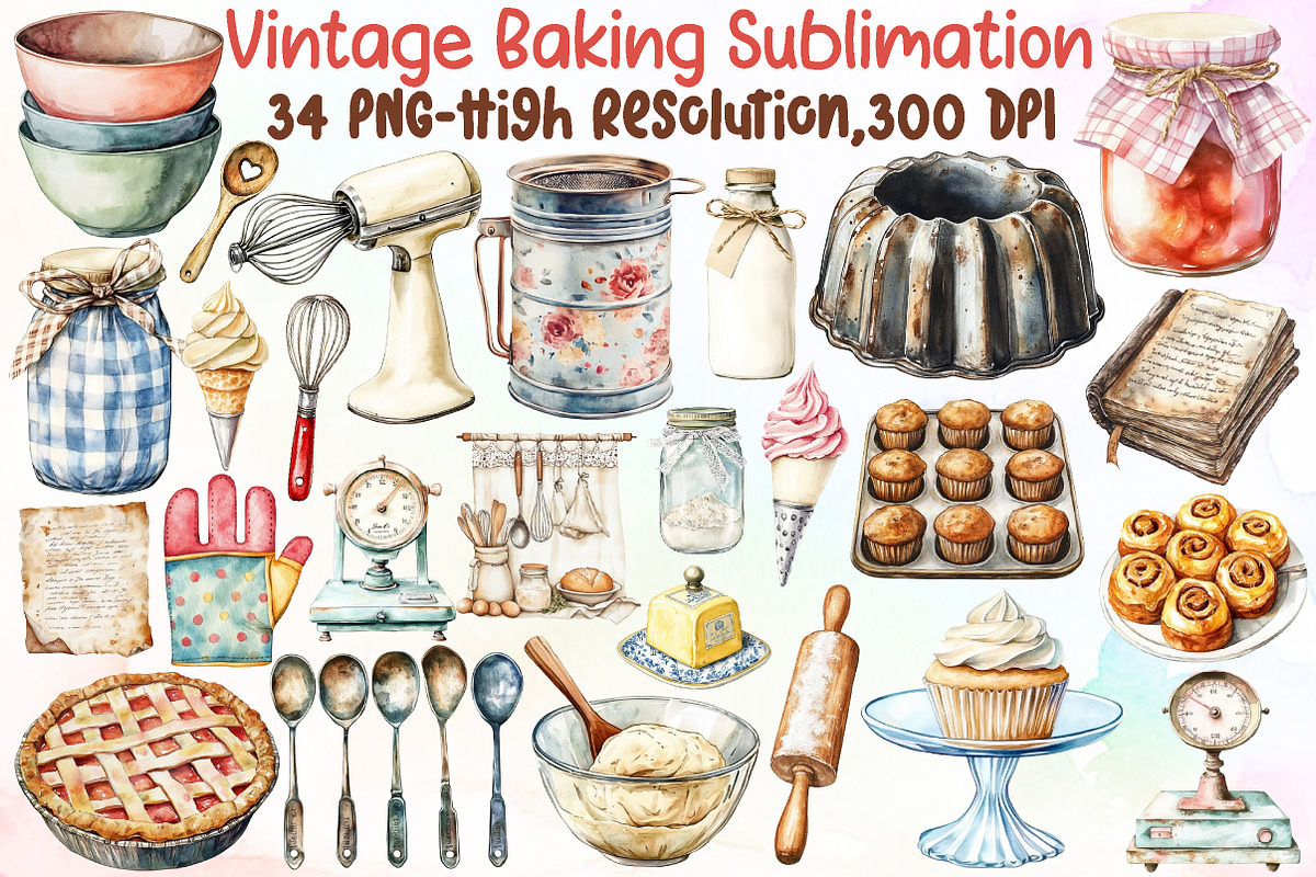 Vintage Baking Sublimation Clipart, an Illustration by Sublimation Artist (Photo 1 of 6)