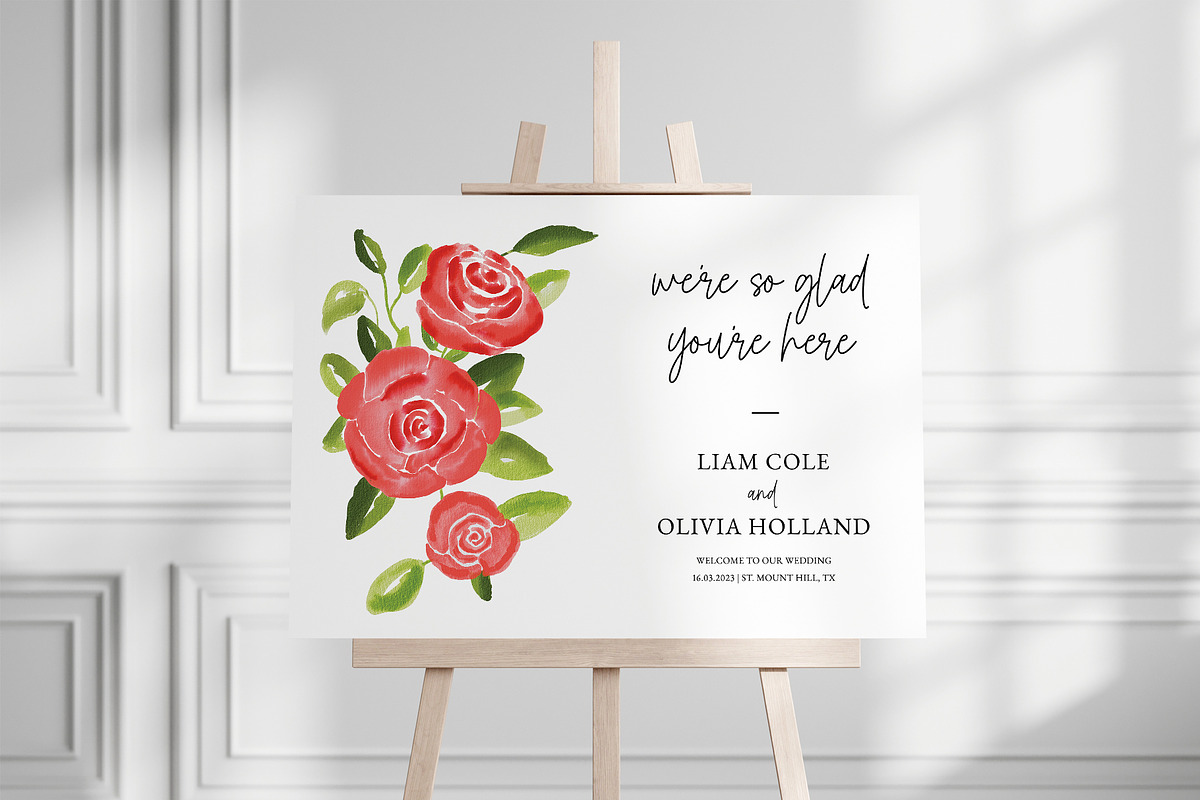 Red Rose Floral Welcome Sign, a Stationery Template by Beyond Muse (Photo 2 of 3)