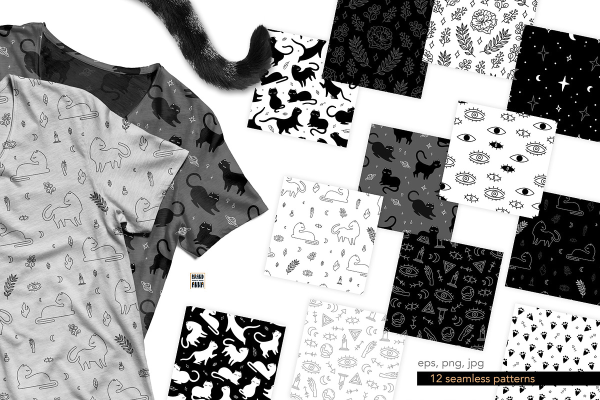 Magic cats vector patterns, a Pattern Graphic by Brandianna (Photo 3 of 5)