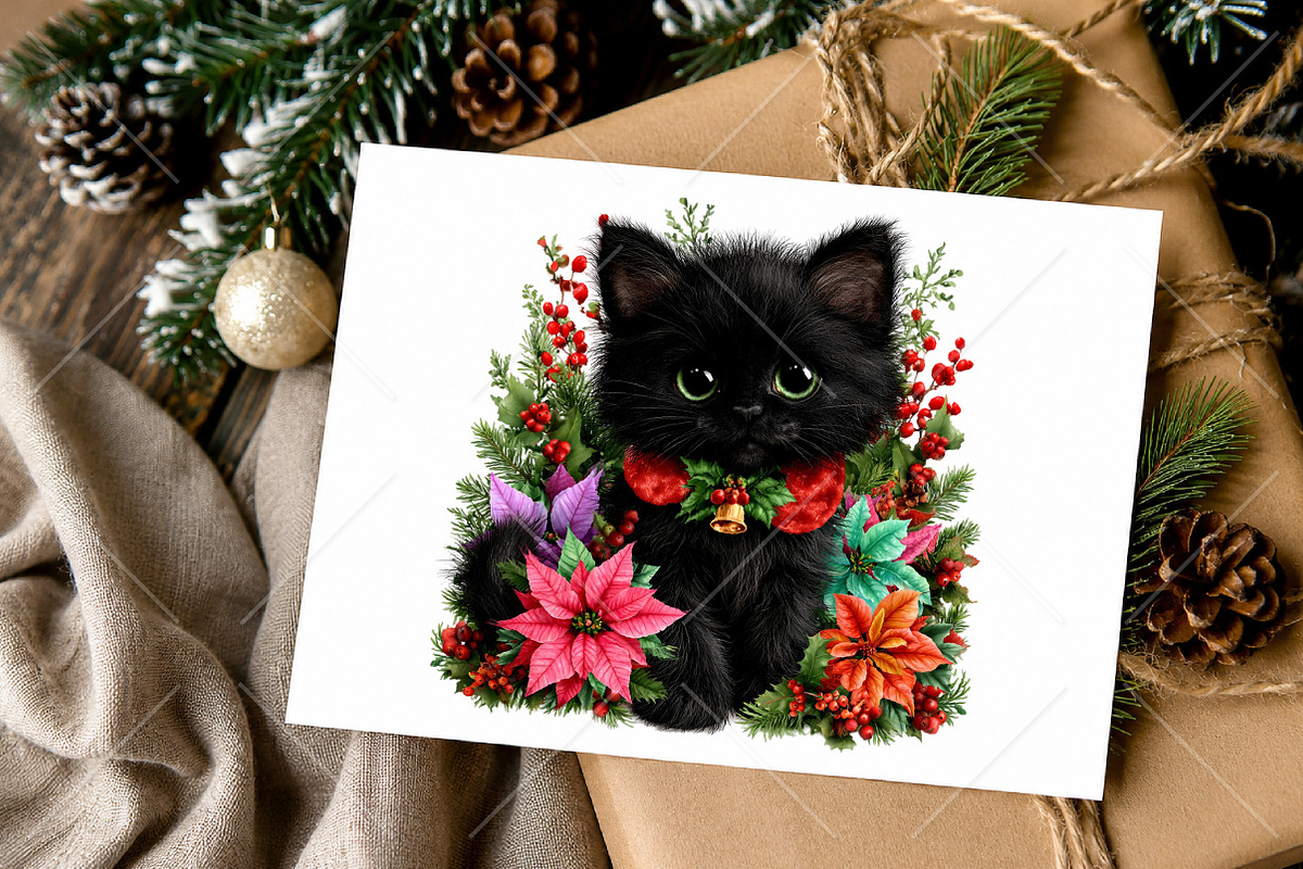 Whimsical Christmas Black Cat PNG, a Seasonal Illustration by Canvas Craft (Photo 10 of 10)