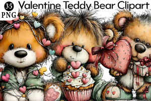 Valentine Teddy Bear Clipart Bundle, an Illustration by Daily.Designs