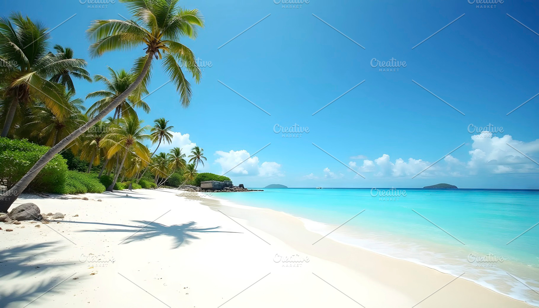Tropical beach scenery with clean wh, a Photo by LOGOCREATIVE