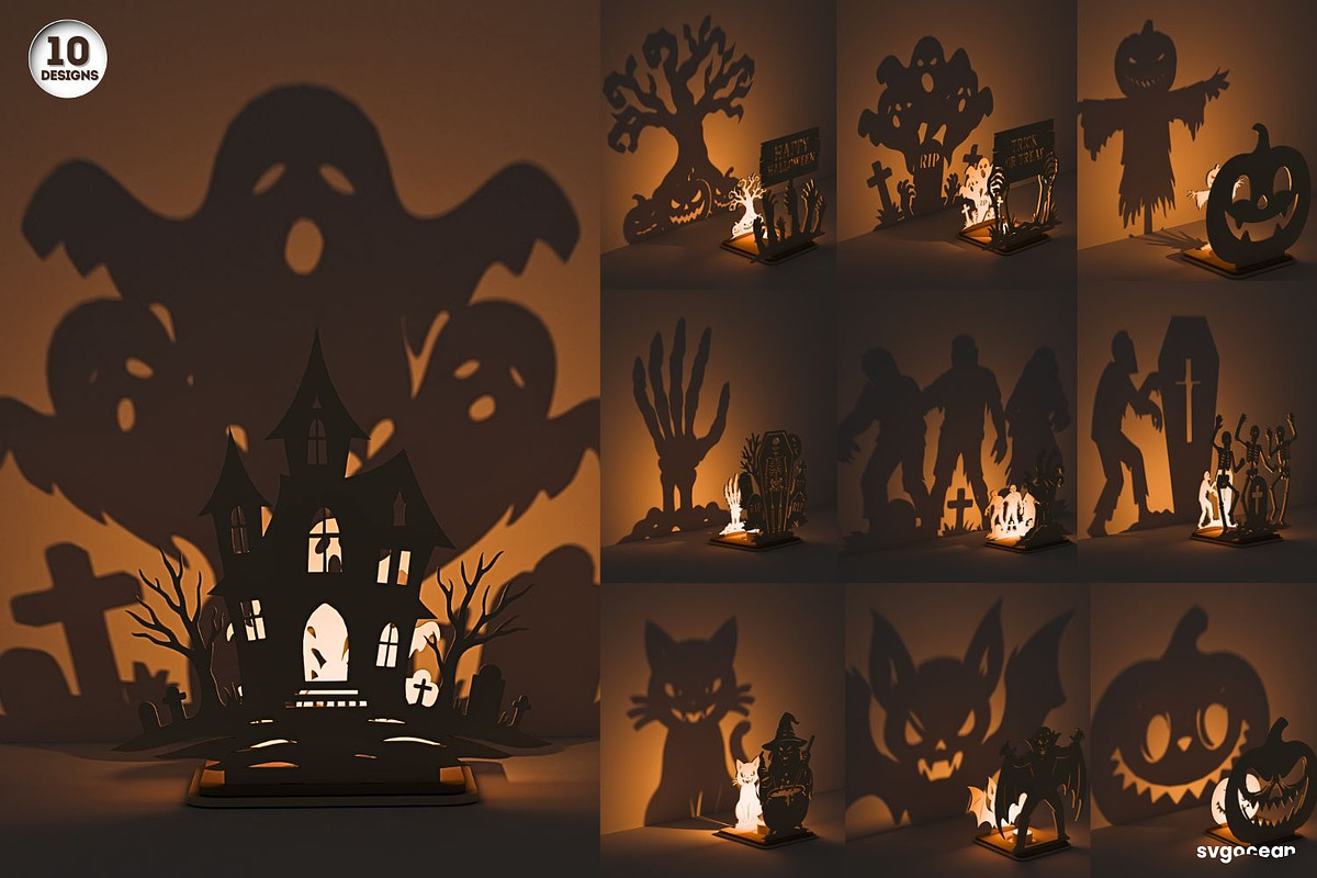 Halloween Shadow Candle Holders, a Decorative Illustration by svgocean (Photo 1 of 14)