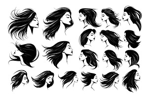 Black ink sketch woman with flowing, an Object Illustration by Stock-Smart-Start